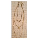 3 Chain Gold Toned Necklace w/ Some Real Pearls