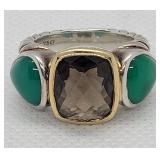 David Yurman Green Onyx & Smokey Quartz Ring