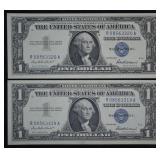 1957 UNC $1 Silver Certificates; Seq. Serial #