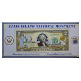 Ellis Island National Park Colorized $2 Dollars; U
