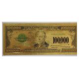 24K Gold 1928 $100,000 Dollar Wilson $ Money