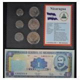 Nicaragua World Coins & Paper $ UNC Mint Set