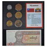 Mayanmar World Coins & Paper $ UNC  Mint Set