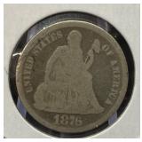 1876 U.S. Type Silver Seated Liberty Dime Coin