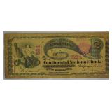 24K Gold 1875 $2  Lazy Deuce $ Paper Money