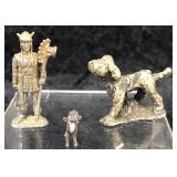 Pewter Metal Figurines; Dog, Deer, Chinese Soldier