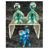 Vintage Glass Figurines; Peguins & Elephant