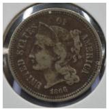 1866 U.S. Type 3 Cent Nickel Coin
