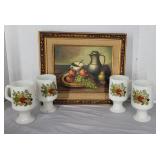 4 Spice of Life Milk Glass Pedestal Mugs +