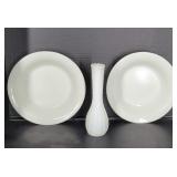 Corning Milk Glass Pie Dishes & Vase