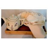 Vintage Linens w/ Vintage Teapot - Plus