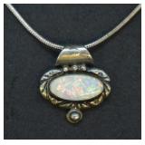 Sterling Silver Opal Pendant Necklace