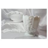 Milk Glass Lace Edge Bowl & Grape Motif Planter