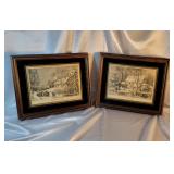 2 Framed Currier & Ives Prints
