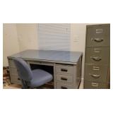 Very Heavy Wooden Desk & File Cabinet