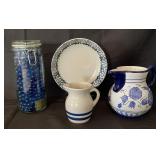 Decorative Pottery & Stoneware W/ Jar of Marbles