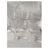 6 Crystal  Laurel Cut Motif Stemware Glasses