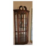 Mahogany &  Glass Lighted Corner Curio Cabinet
