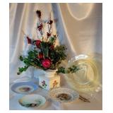 3 Hand Painted Plates & Yellow Federal Glass Plate