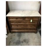Victorian Barrel Walnut Marble Top Chest