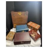 Collection of Wooden Jewlery Boxes & Lap Desk