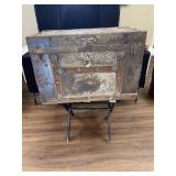 Vintage Flat top Trunk w/ Stand