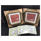 2 New Coffee Adv. and 3 Hobby Lobby Frames