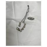 Sterling Vintage Necklace w/ Glass & Broach