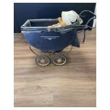 Vintage Wooden Baby Stroller w/ Baby Doll