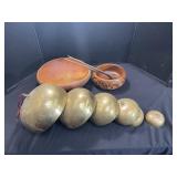 2 Wooden Seving Bowls & 6 pcs. Brass Chime Set
