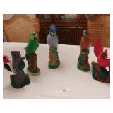 5 Hand Painted Glass Birds
