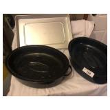 2 Enamel Ware Pots, 2 Large Aluminum Pan