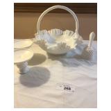 4 Piece Hobnail Milk Glass