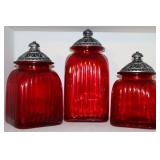 3pc Red Glass Kitchen Canisters