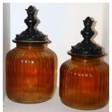 2pc Amber Glass Kitchen Canisters