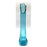 Vntg LE Smith Peacock Blue Diamond Base Swung Vase