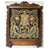 Carved Wood French Tapestry Fire Screen