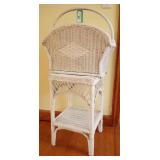 White Wicker Basket & Side Table