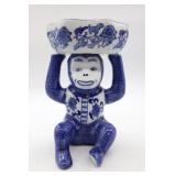 Blue & White Chinoiserie Monkey w/Bowl