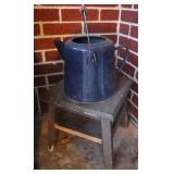 Wood Stool & Tea Kettle