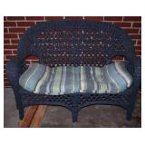 Blue Painted Wicker Love Seat