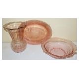 3pc Pink Depression Glass - Chipped