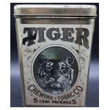Vntg Tiger 5 Cent Tobacco Tin