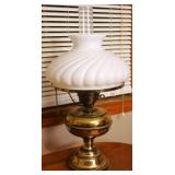 Vntg Milk Glass Swirl Brass Parlor Hurricane Lamp