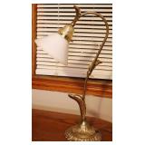 Vntg Brass Gooseneck Table Lamp - Works