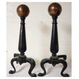 Vntg Canonball Cast Iron Andirons