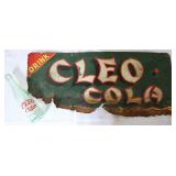 Antique Cleo Cola Tin Sign & Glass Bottle