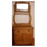 Antique Wood Washstand w/Mirror & Towel Rack