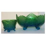 2pc Vtg Jeanette Lombardi Flash Blue & Green Glass