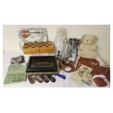 Misc Items-Chess Box, Teddy Bear, Signed Football+